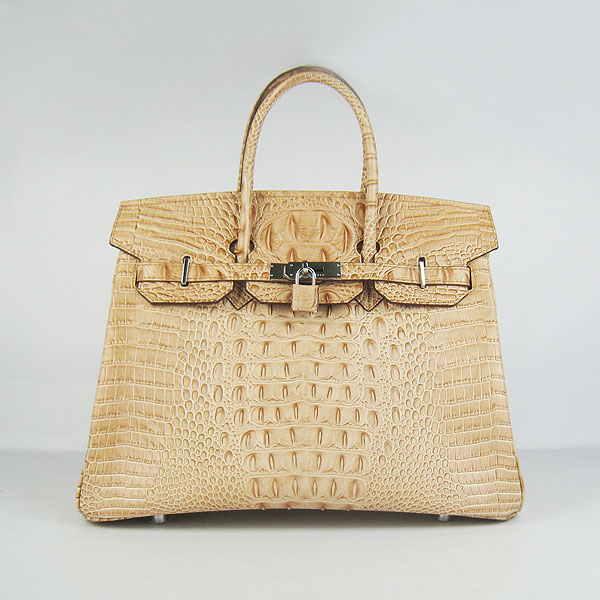 High Quality Fake Hermes Birkin 35CM Crocodile Head Veins Leather Bag Earth Yellow 6089